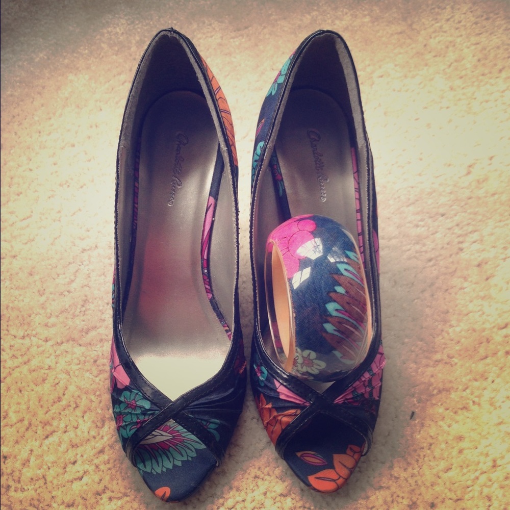 Charlotte Russe pumps floral/flower 8 navy